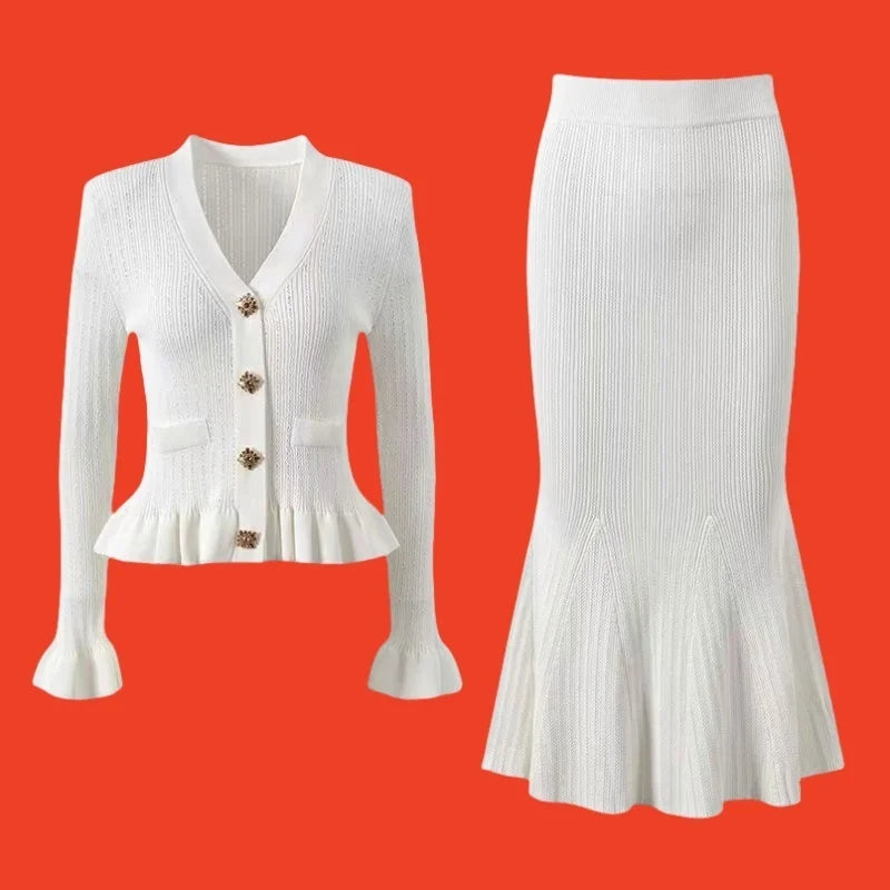 Jamerary Zweiteiler Damen – Eleganter Strick-Cardigan & Fishtail-Rock